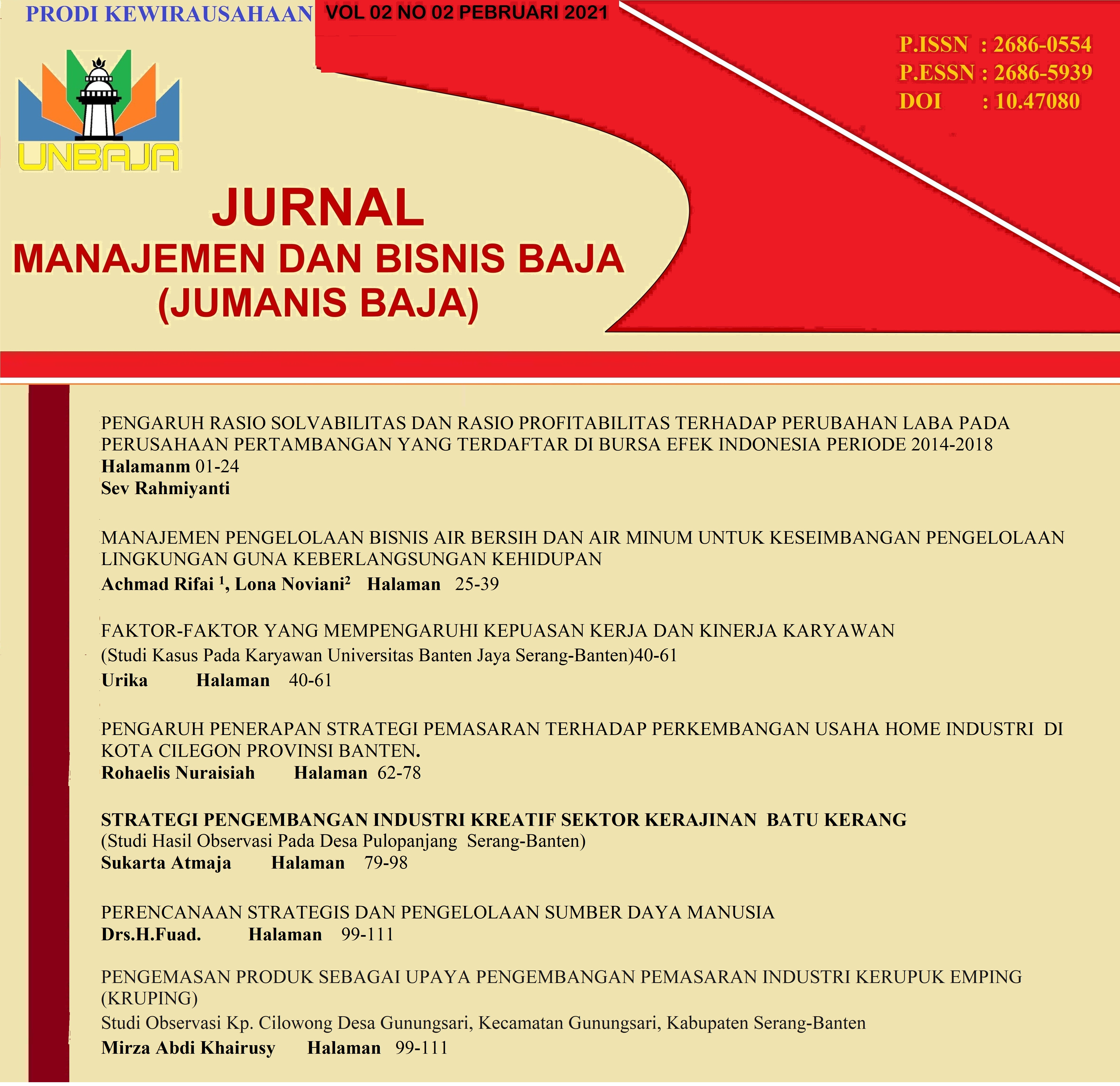 Jurnal Manajemen dan Bisnis Prodi Kewirausahaan Fakultas Ekonomi dan Bisnis Universitas Banten Jaya